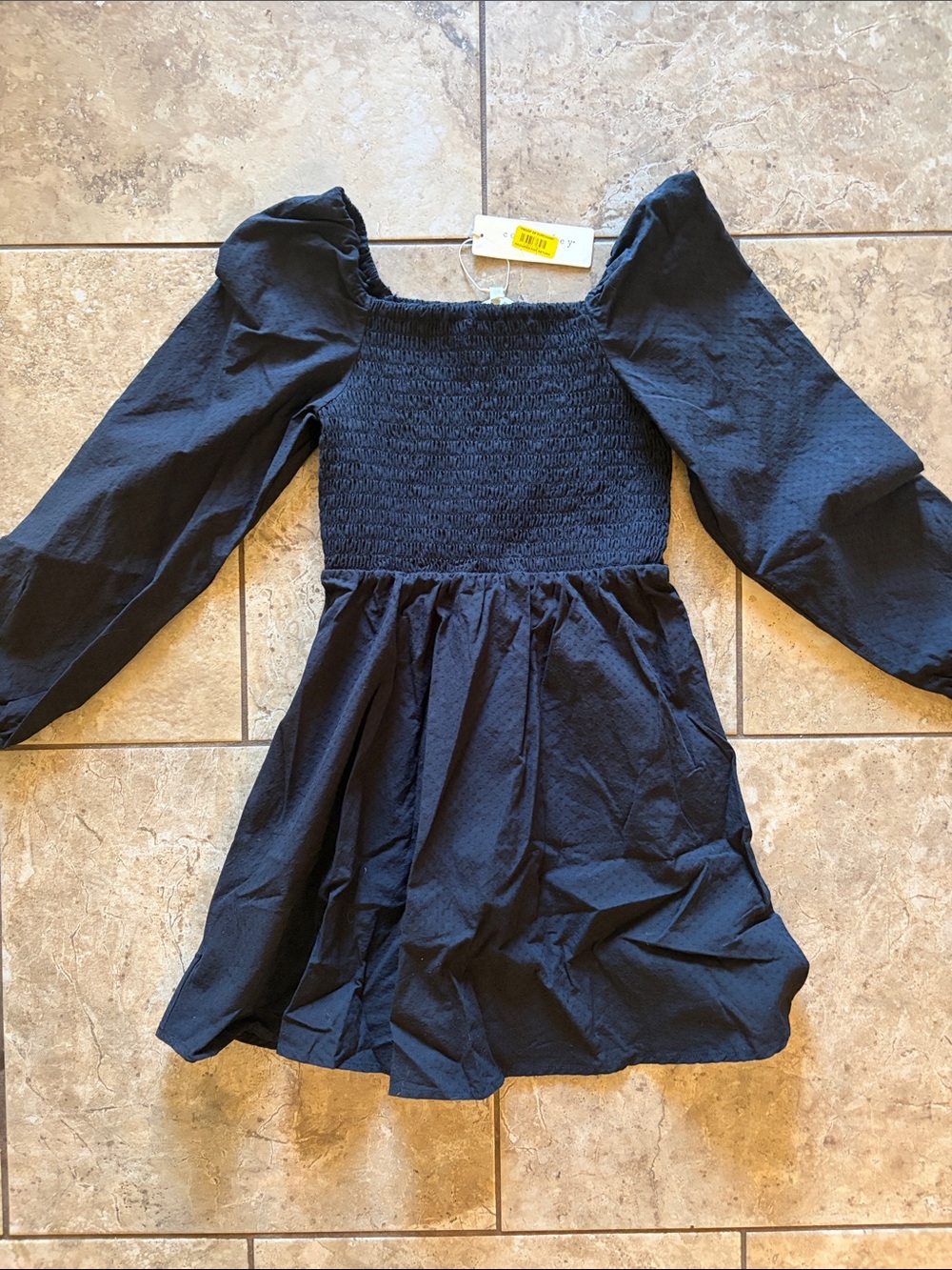 Copper Key Black Smocked Bodice Puff Sleeve Dress